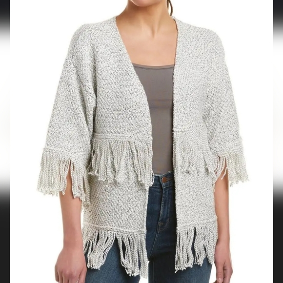 cupcakes & cashmere Sweaters - Cupcakes And Cashmere Calypso Fringe Cardigan Size S Gray/Black